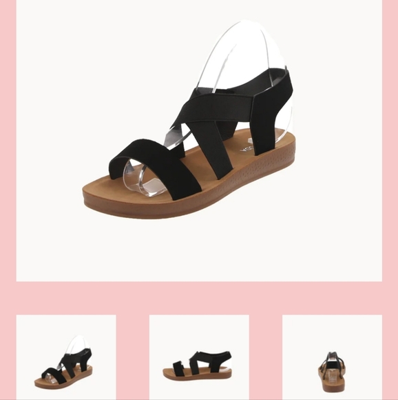 Open Toe Sandals - Ankle Strap Criss-cross - Black - Picture 1 of 4